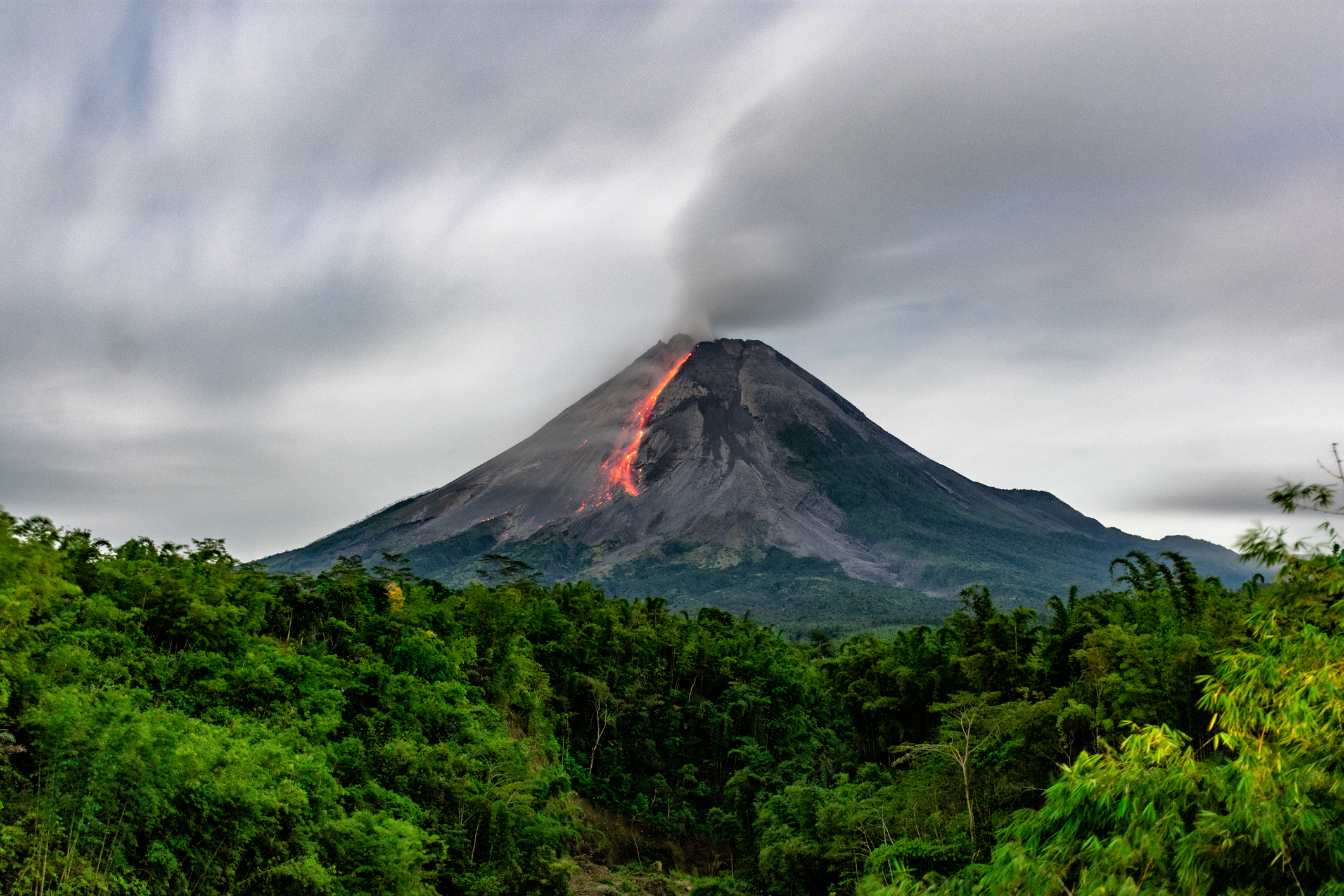 volcanic ash and dust are pushed into atmosphere