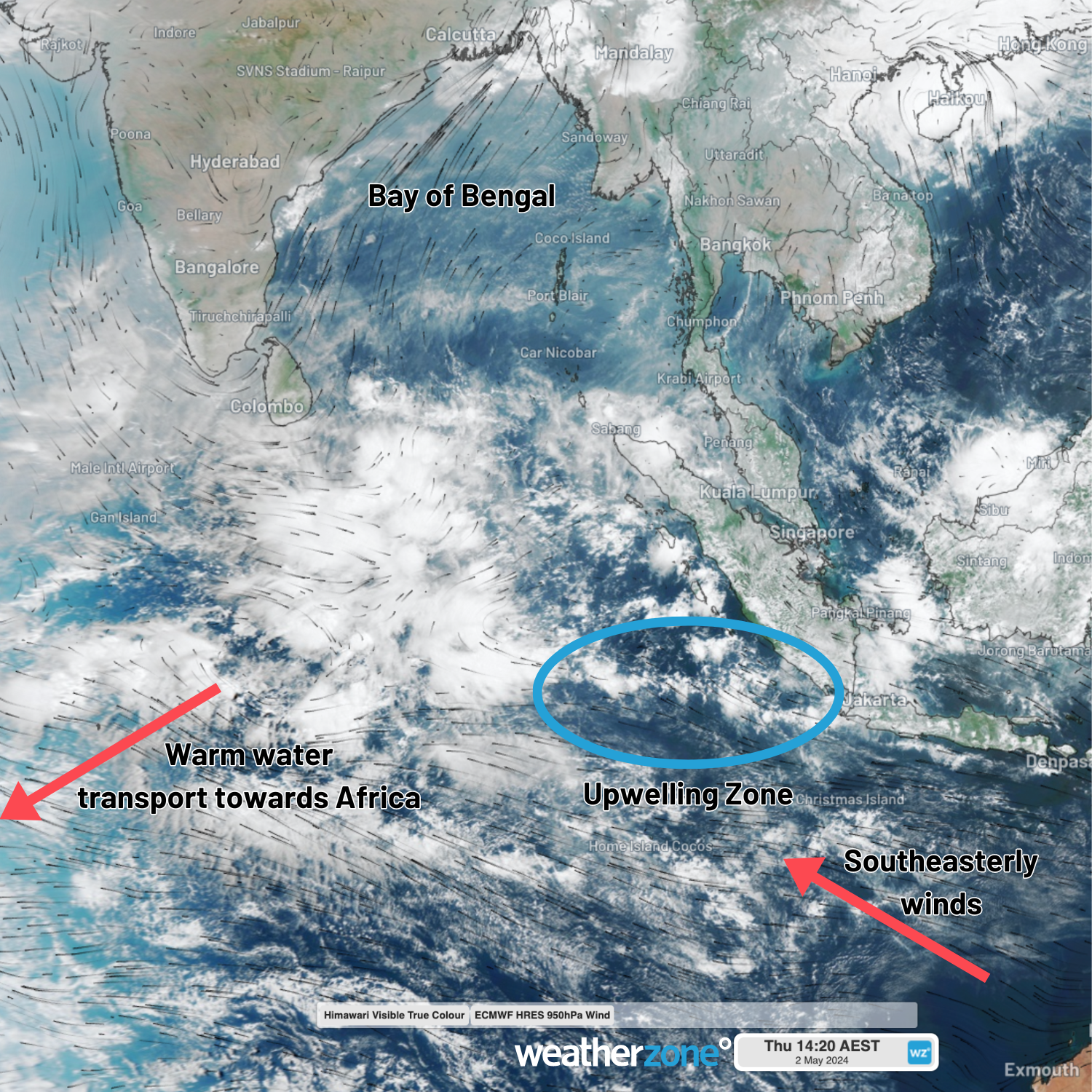 Wind and satellite of the Indian Ocean